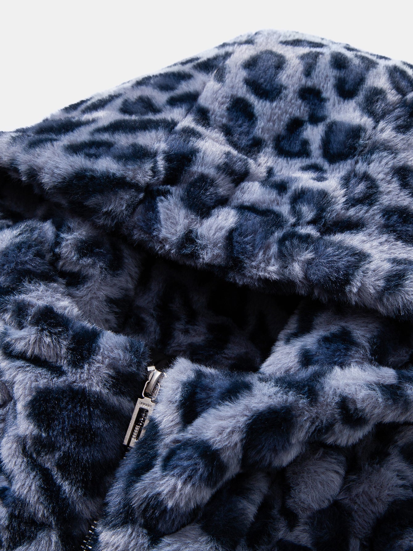 Faux Fur Leopard Zip Up Hooded Coat