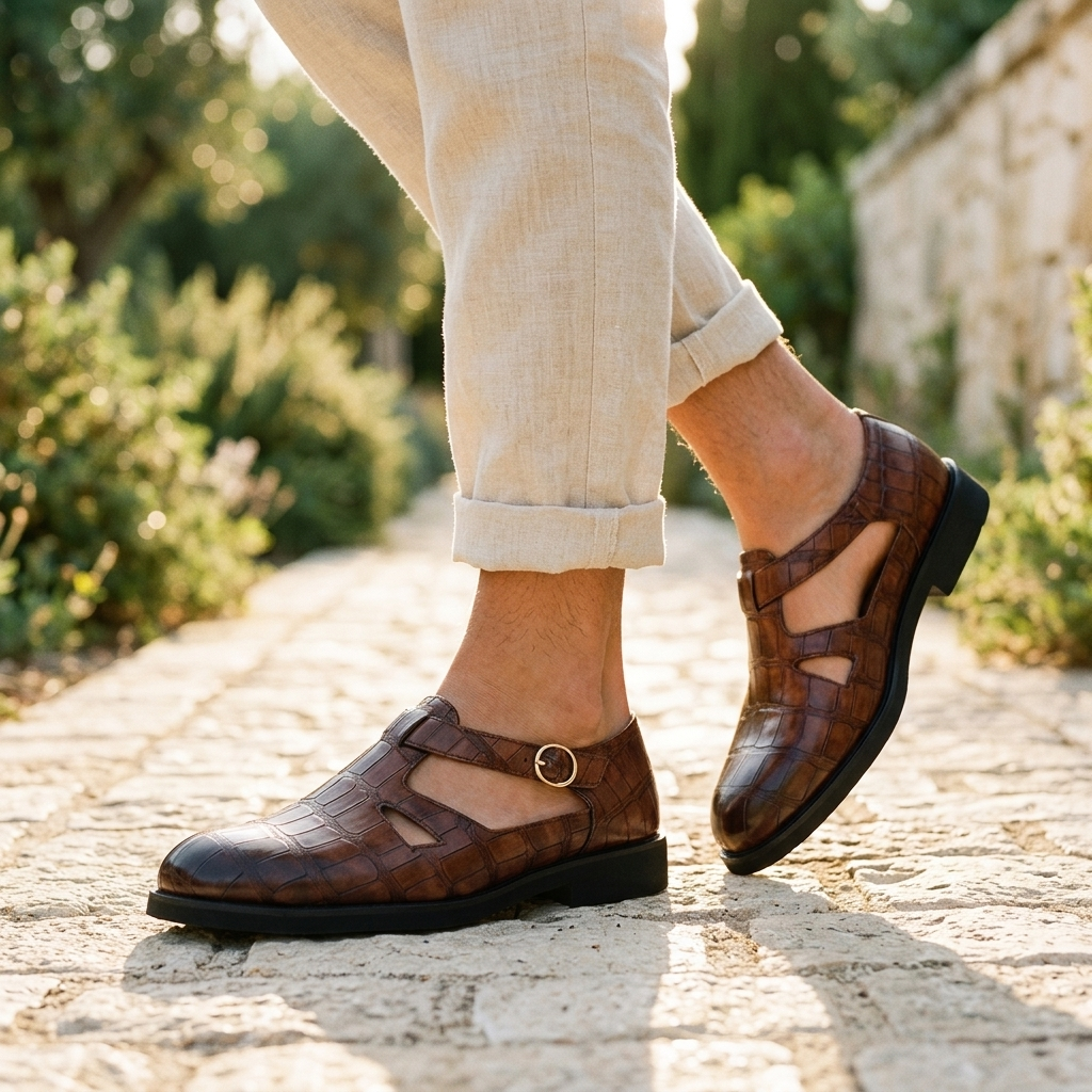 Harrison Croc Leather Sandals