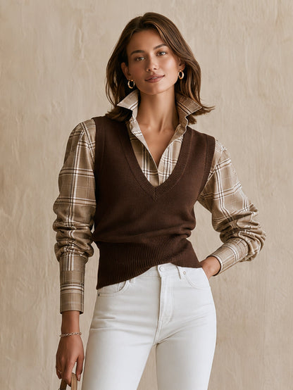 Brown Plaid Layered Set