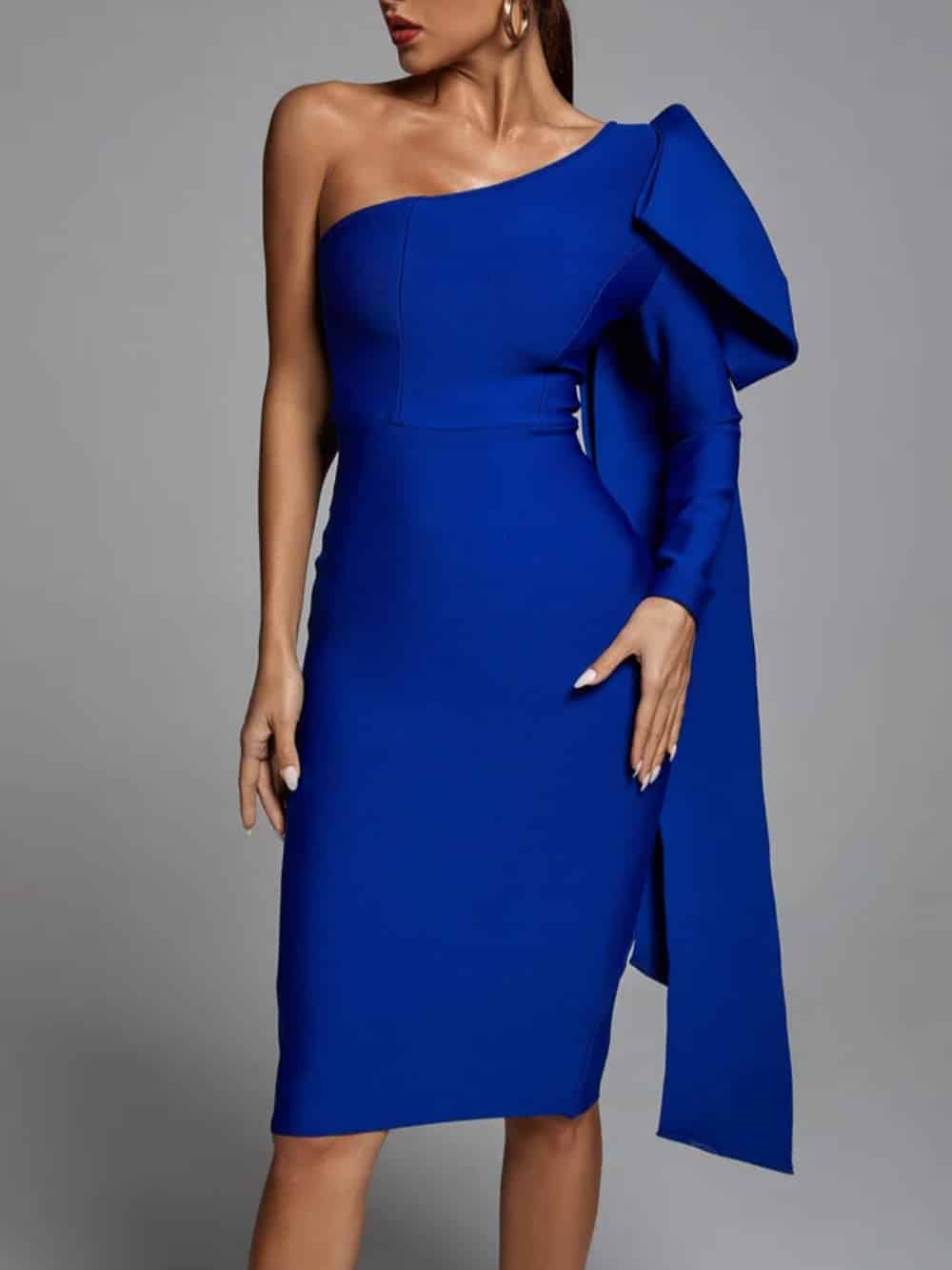 Abbey Blue One Shoulder Bandage Dress