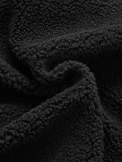 Relax Fit Quarter Zip Ethnic Geometric Patchwork Teddy Sweatshirt