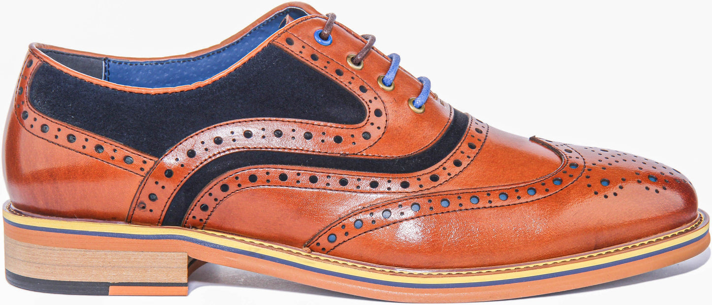 Bryan Lace Up Leather & Suede Brogue In Brown