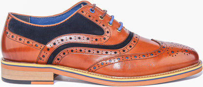 Bryan Lace Up Leather & Suede Brogue In Brown