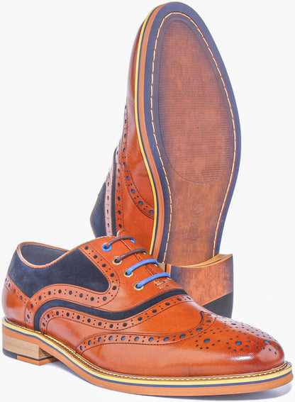 Bryan Lace Up Leather & Suede Brogue In Brown