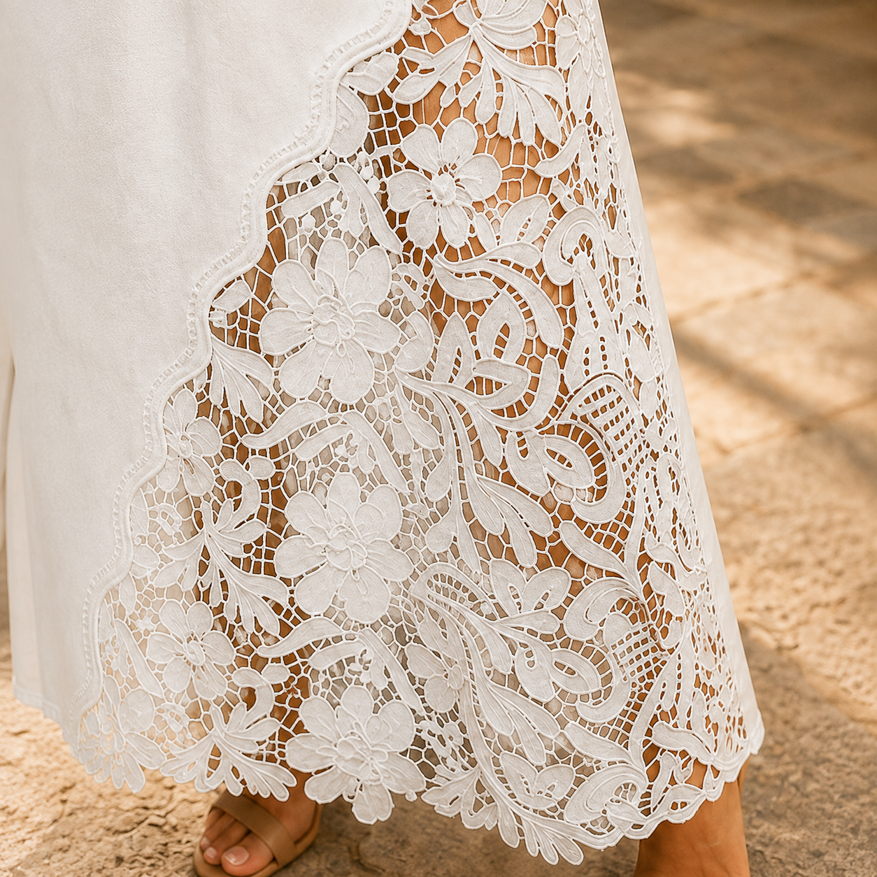 Solenne Lace Denim Maxi Skirt