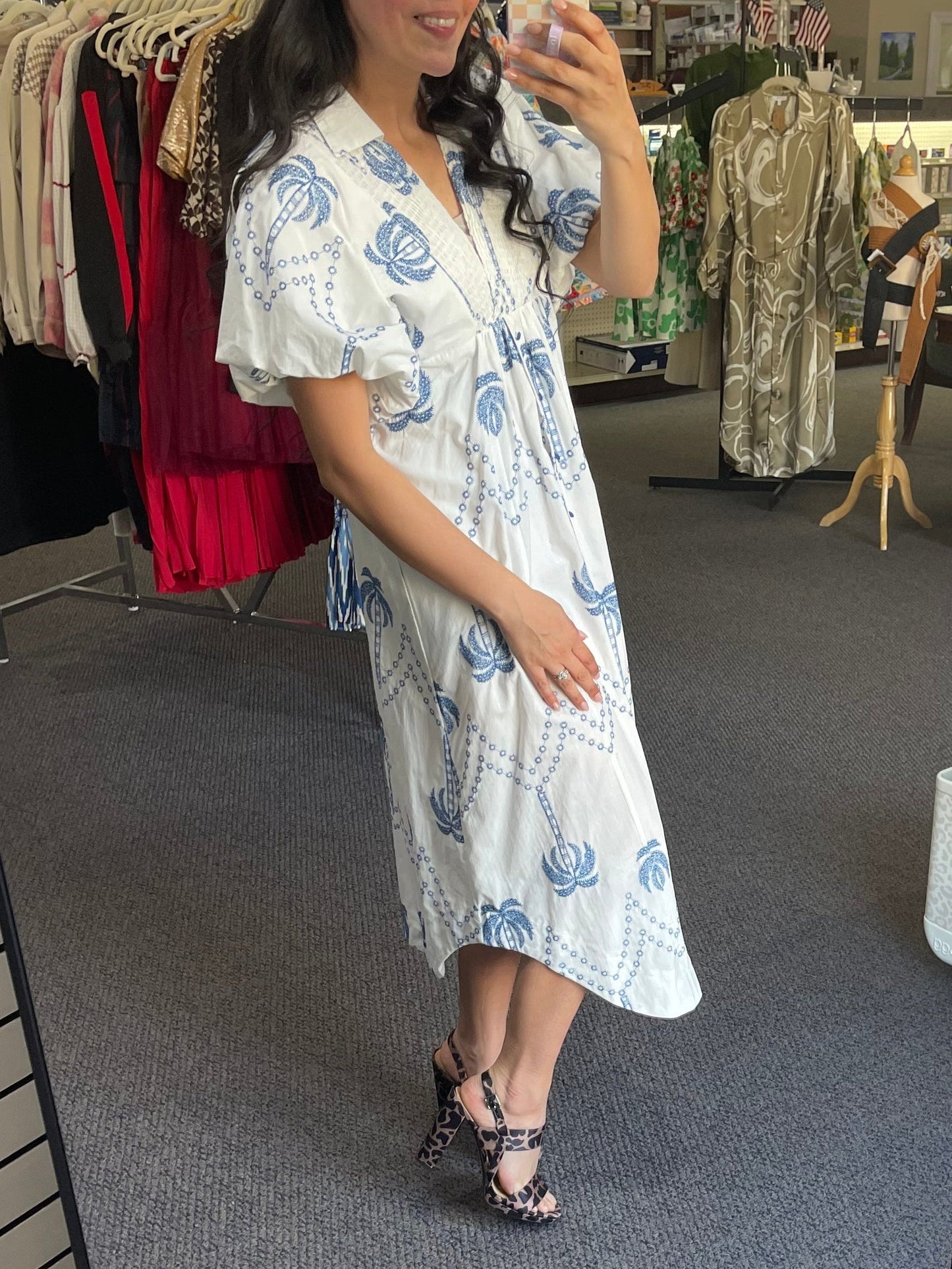 Palm Tree Print Midi Dress