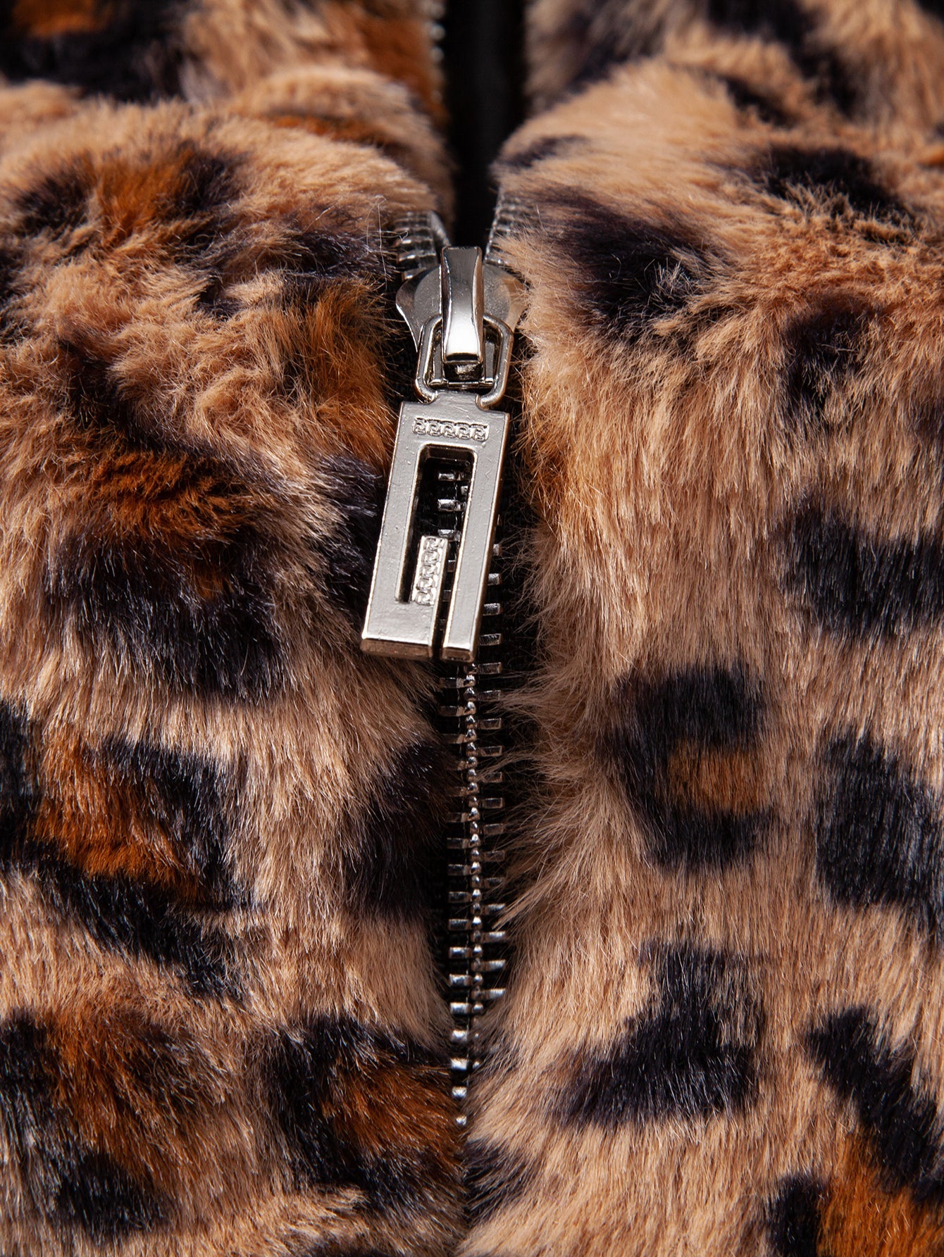 Faux Fur Leopard Zip Up Hooded Coat