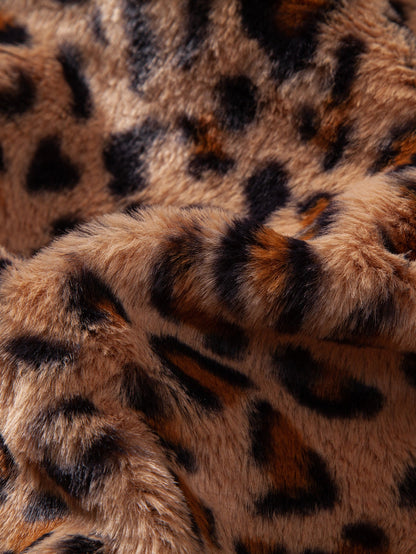Faux Fur Leopard Zip Up Hooded Coat