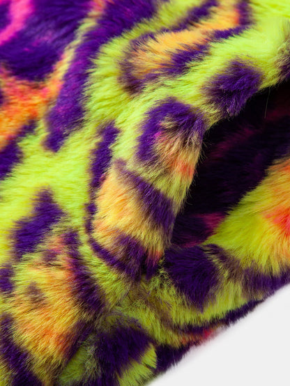 Faux Fur Colorful Leopard Zip Up Hooded Coat