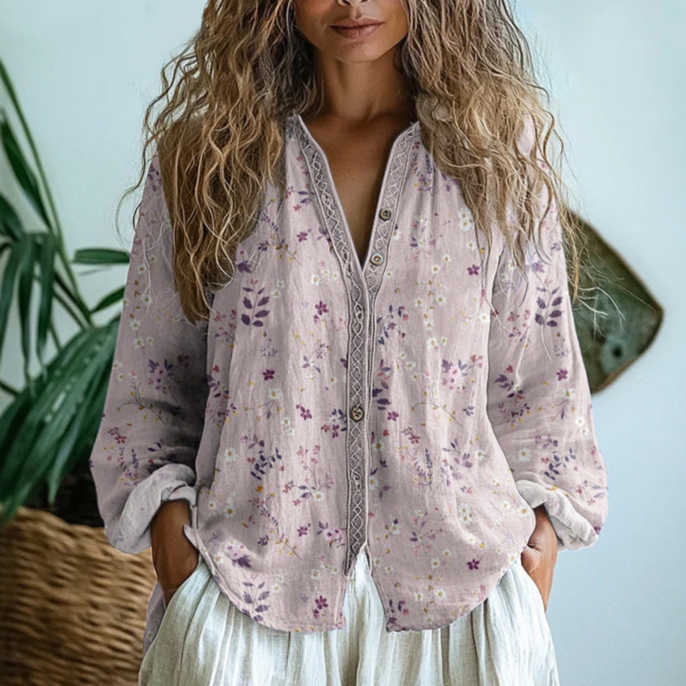 Corinne - Embroidered Button-Down Blouse