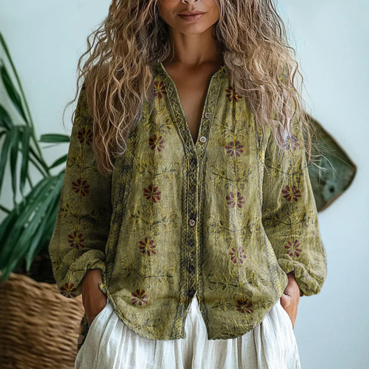 Corinne - Embroidered Button-Down Blouse