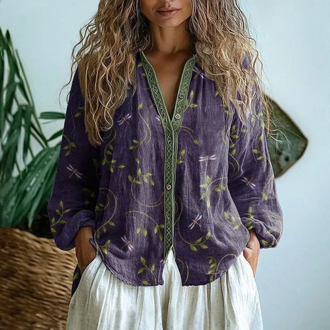 Corinne - Embroidered Button-Down Blouse